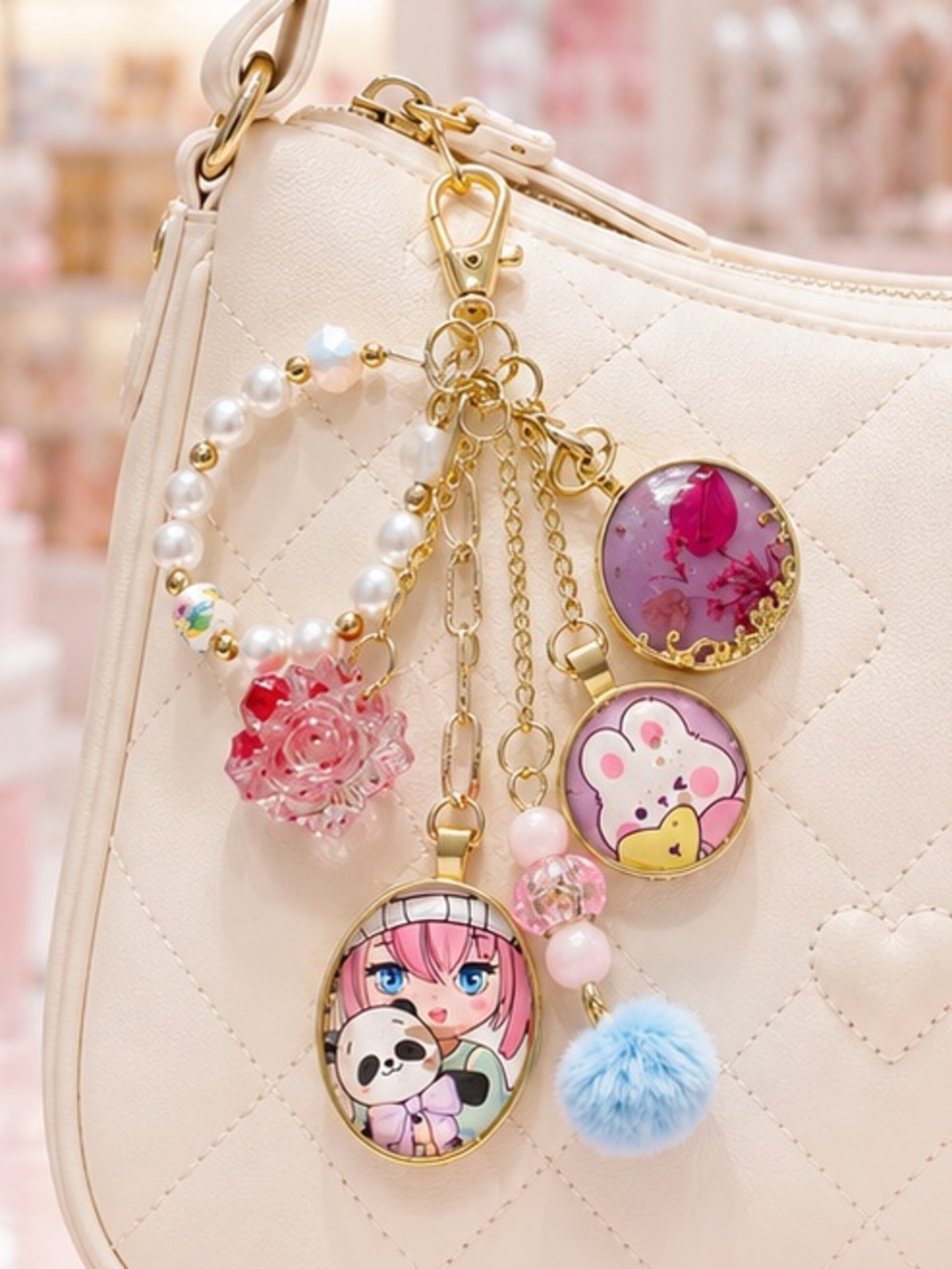 Kawaii Purse Charm Key Ring Japanese Harajuku Pastel Cute Bag Charm Retro 80s